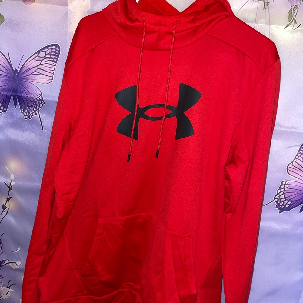 Under Armour Red Fleece Pullover Hoodie with Black Tag